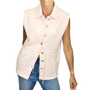 Vintage 90s pale pastel pink quilted boxy button front grandma vest M